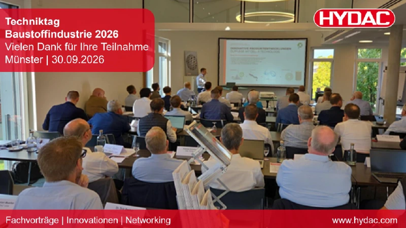 Vortrag vor Publikum beim HYDAC Techniktag Baustoffindustrie 2026 in Münster